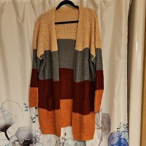 Cozy Multicolor Burgundy Grey Mauve Open Front Cardigan